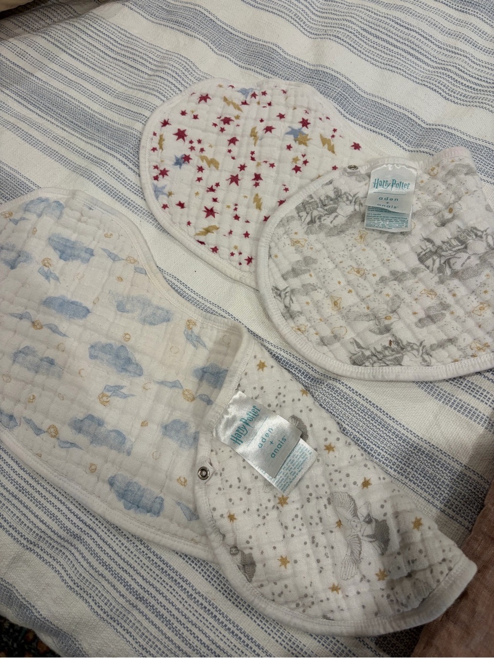aden + anais Printed Muslin Burp Cloths in White, Blue, Gray, Gold & Red